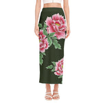 Japanese Peony Print Side Slit Maxi Skirt