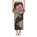 Japanese Peony Print Side Slit Maxi Skirt