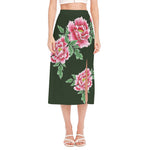 Japanese Peony Print Side Slit Midi Skirt