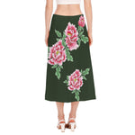 Japanese Peony Print Side Slit Midi Skirt