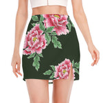 Japanese Peony Print Side Slit Mini Skirt