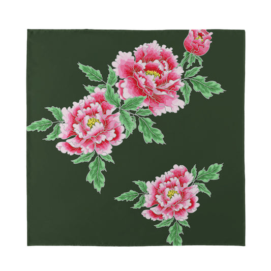Japanese Peony Print Silk Bandana