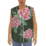 Japanese Peony Print Sleeveless Baseball Jersey