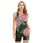 Japanese Peony Print Sleeveless One Piece Swimsuit