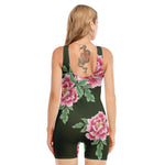 Japanese Peony Print Sleeveless One Piece Swimsuit