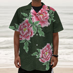 Japanese Peony Print Textured Short Sleeve Shirt