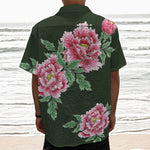 Japanese Peony Print Textured Short Sleeve Shirt
