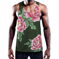Japanese Peony Print Men's Workout Tank Top
