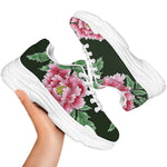 Japanese Peony Print White Chunky Shoes
