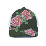 Japanese Peony Print White Mesh Trucker Cap