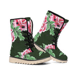 Japanese Peony Print Winter Boots