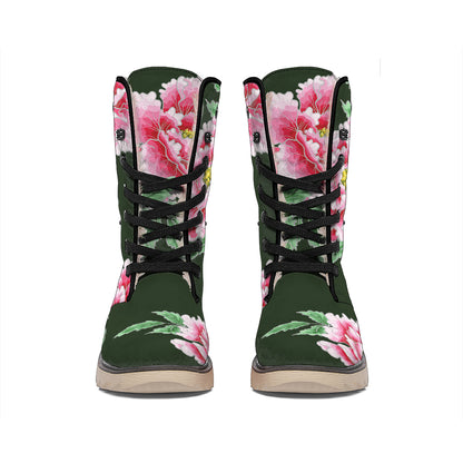 Japanese Peony Print Winter Boots