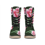Japanese Peony Print Winter Boots