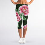Japanese Peony Print Women's Capri Leggings