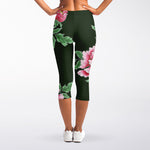 Japanese Peony Print Women's Capri Leggings