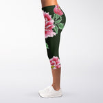 Japanese Peony Print Women's Capri Leggings