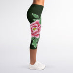 Japanese Peony Print Women's Capri Leggings