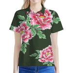 Japanese Peony Print Women's Polo Shirt