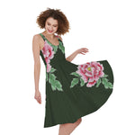 Japanese Peony Print Women's Sleeveless Dress