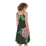 Japanese Peony Print Women's Sleeveless Dress