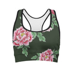 Japanese Peony Print Women's Sports Bra