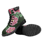 Japanese Peony Print Work Boots