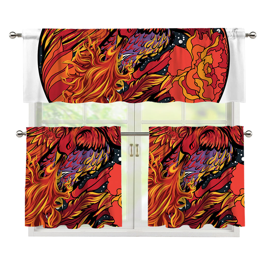 Japanese Phoenix Print 3 Piece Kitchen Curtains