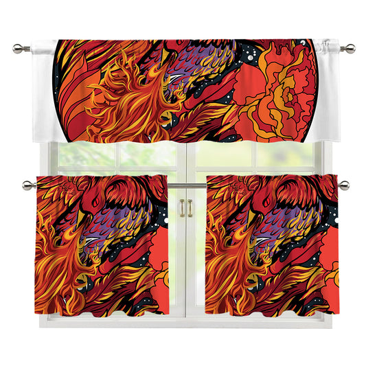 Japanese Phoenix Print 3 Piece Kitchen Curtains
