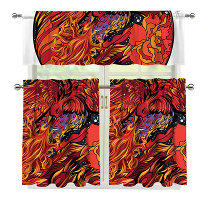 Japanese Phoenix Print 3 Piece Kitchen Curtains