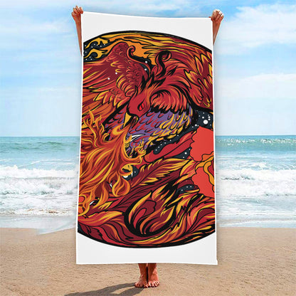 Japanese Phoenix Print Beach Towel