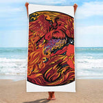 Japanese Phoenix Print Beach Towel
