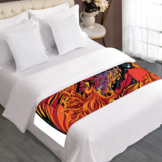 Japanese Phoenix Print Bed Runner