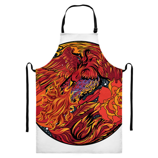 Japanese Phoenix Print Bib Apron With Pocket