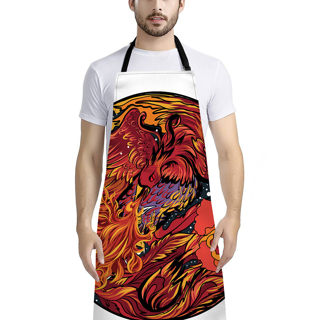 Japanese Phoenix Print Bib Apron With Pocket