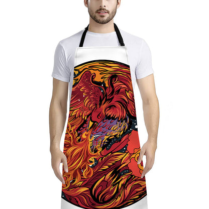 Japanese Phoenix Print Bib Apron With Pocket