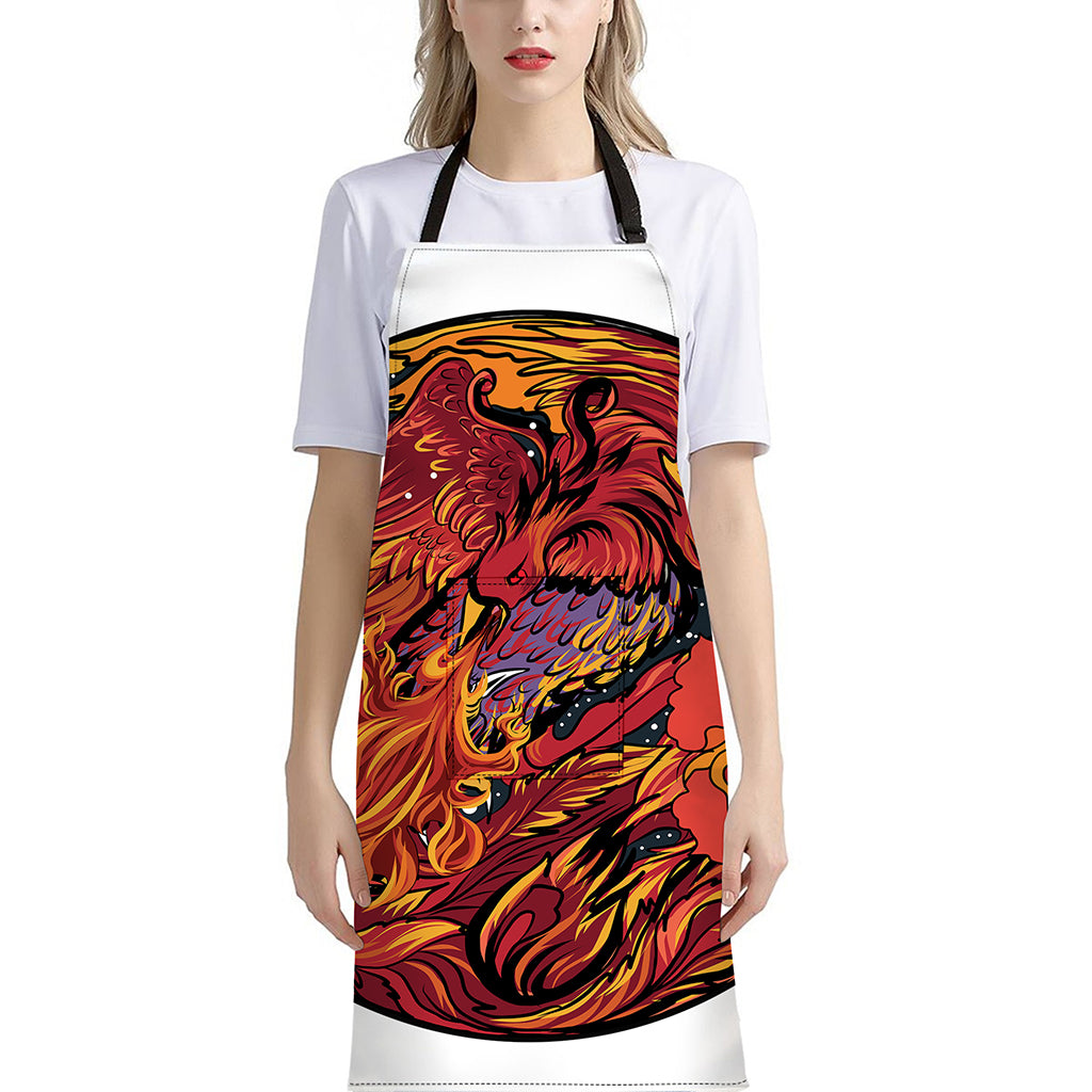 Japanese Phoenix Print Bib Apron With Pocket