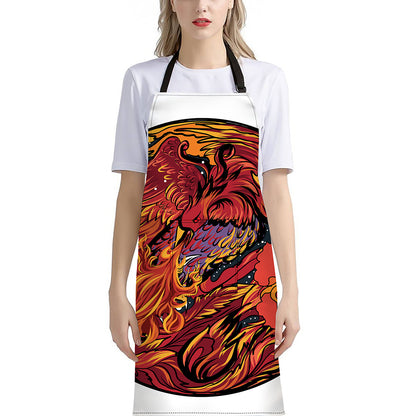 Japanese Phoenix Print Bib Apron With Pocket