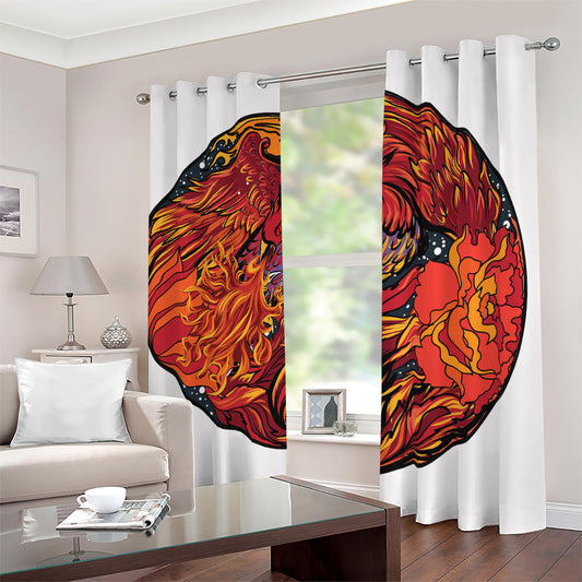 Japanese Phoenix Print Blackout Grommet Curtains