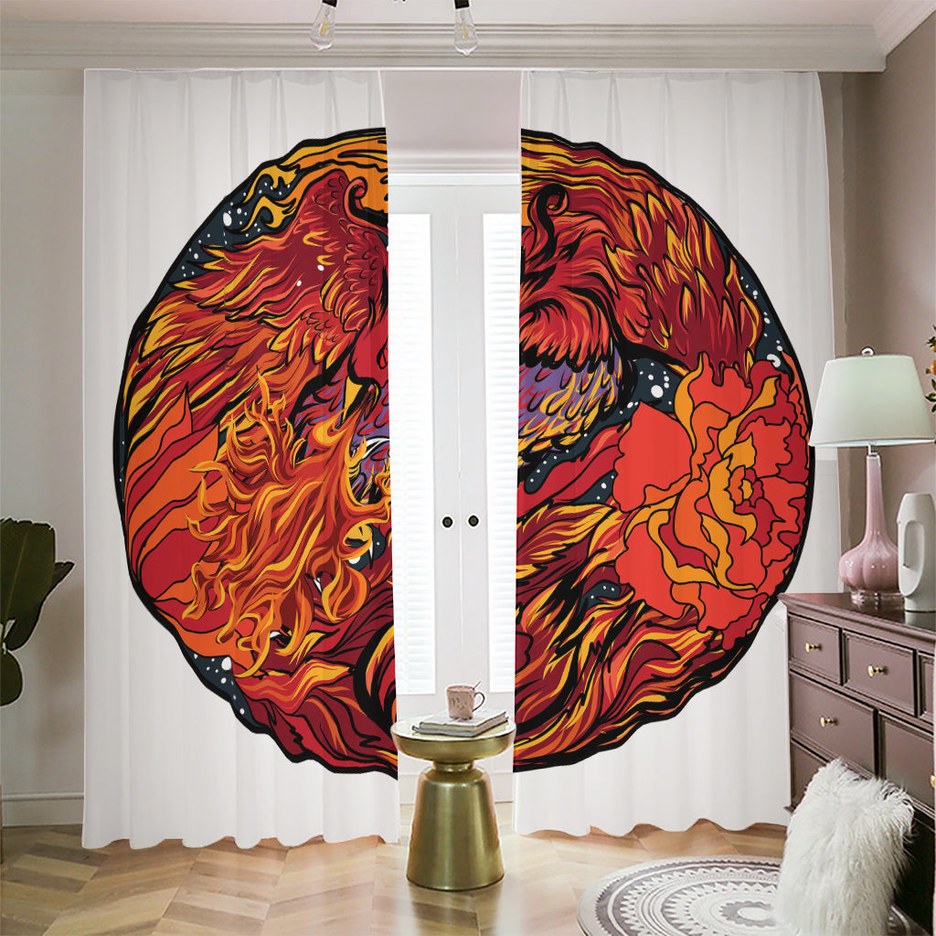 Japanese Phoenix Print Blackout Pencil Pleat Curtains