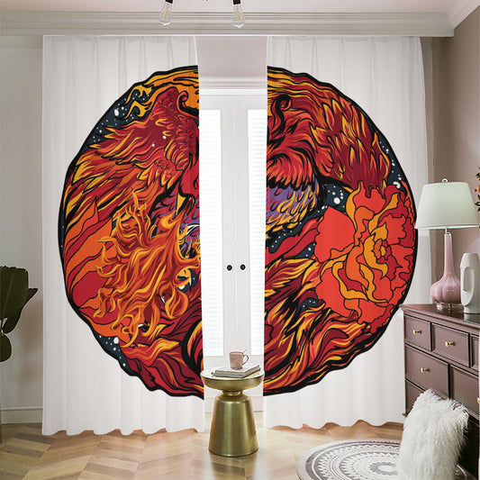Japanese Phoenix Print Blackout Pencil Pleat Curtains