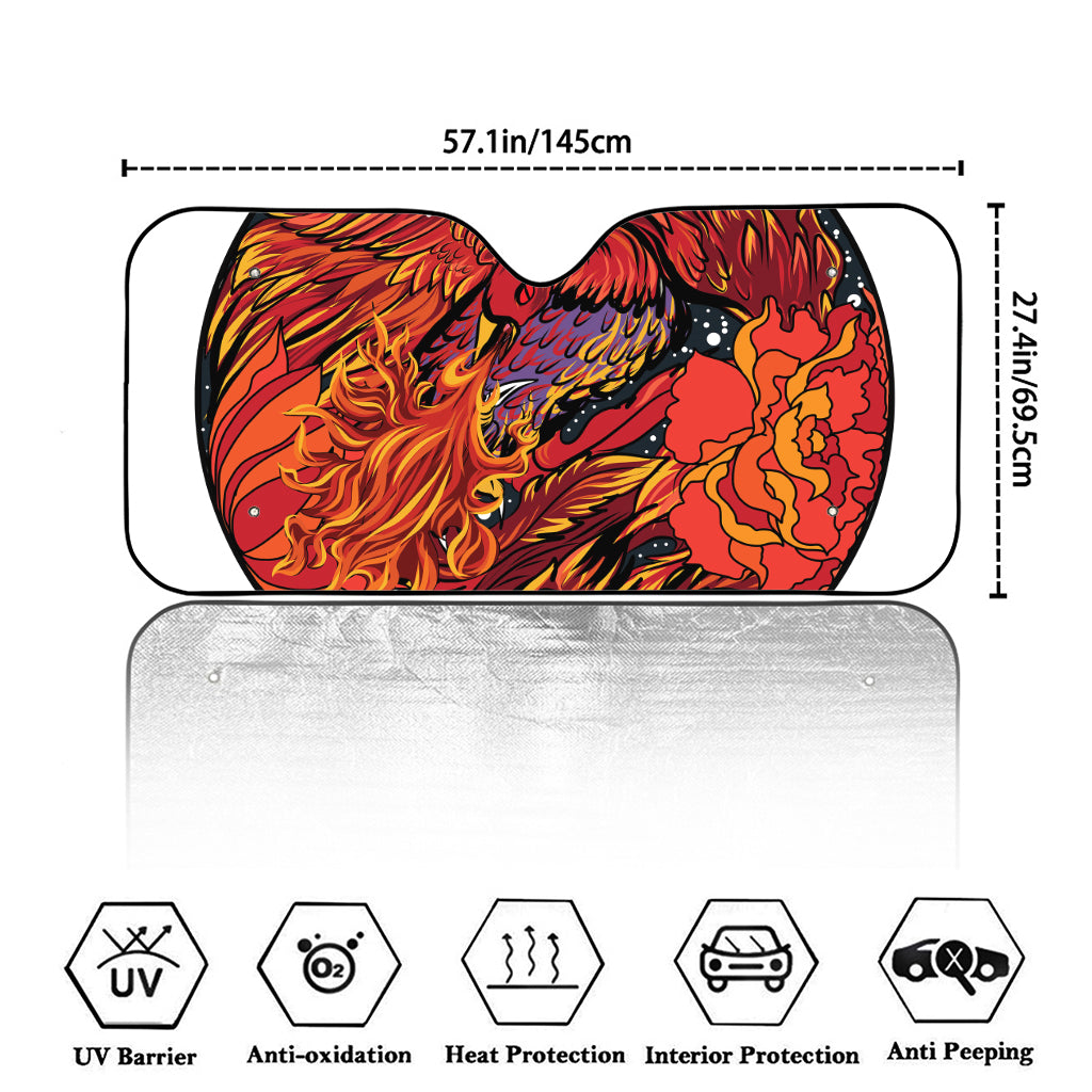 Japanese Phoenix Print Car Windshield Sun Shade