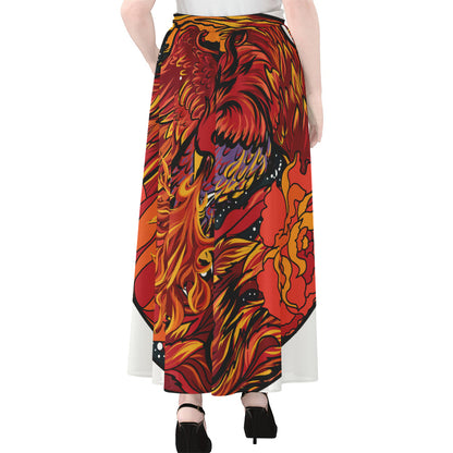 Japanese Phoenix Print Chiffon Maxi Skirt