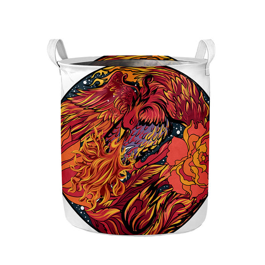 Japanese Phoenix Print Collapsible Laundry Basket