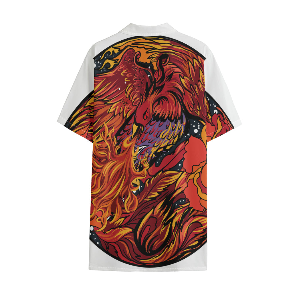 Japanese Phoenix Print Cotton Hawaiian Shirt