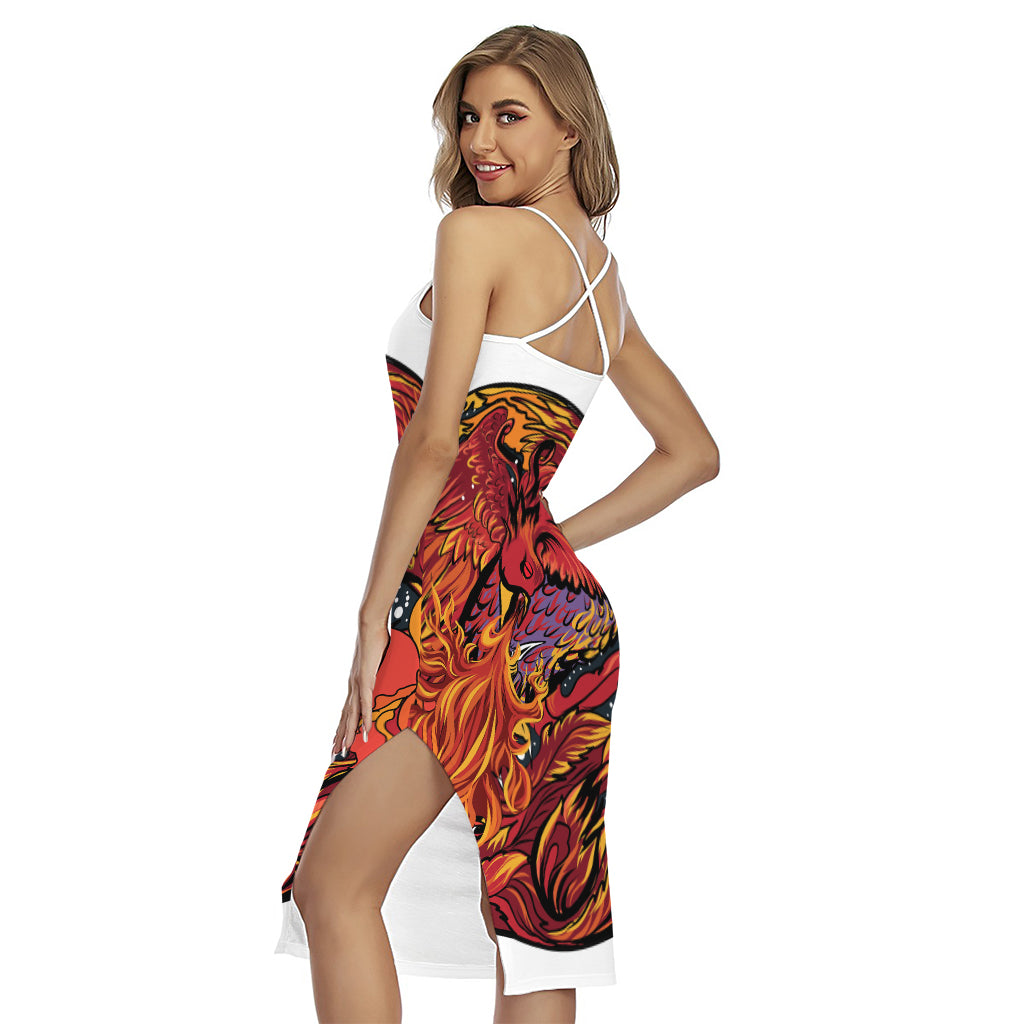 Japanese Phoenix Print Cross Back Cami Dress