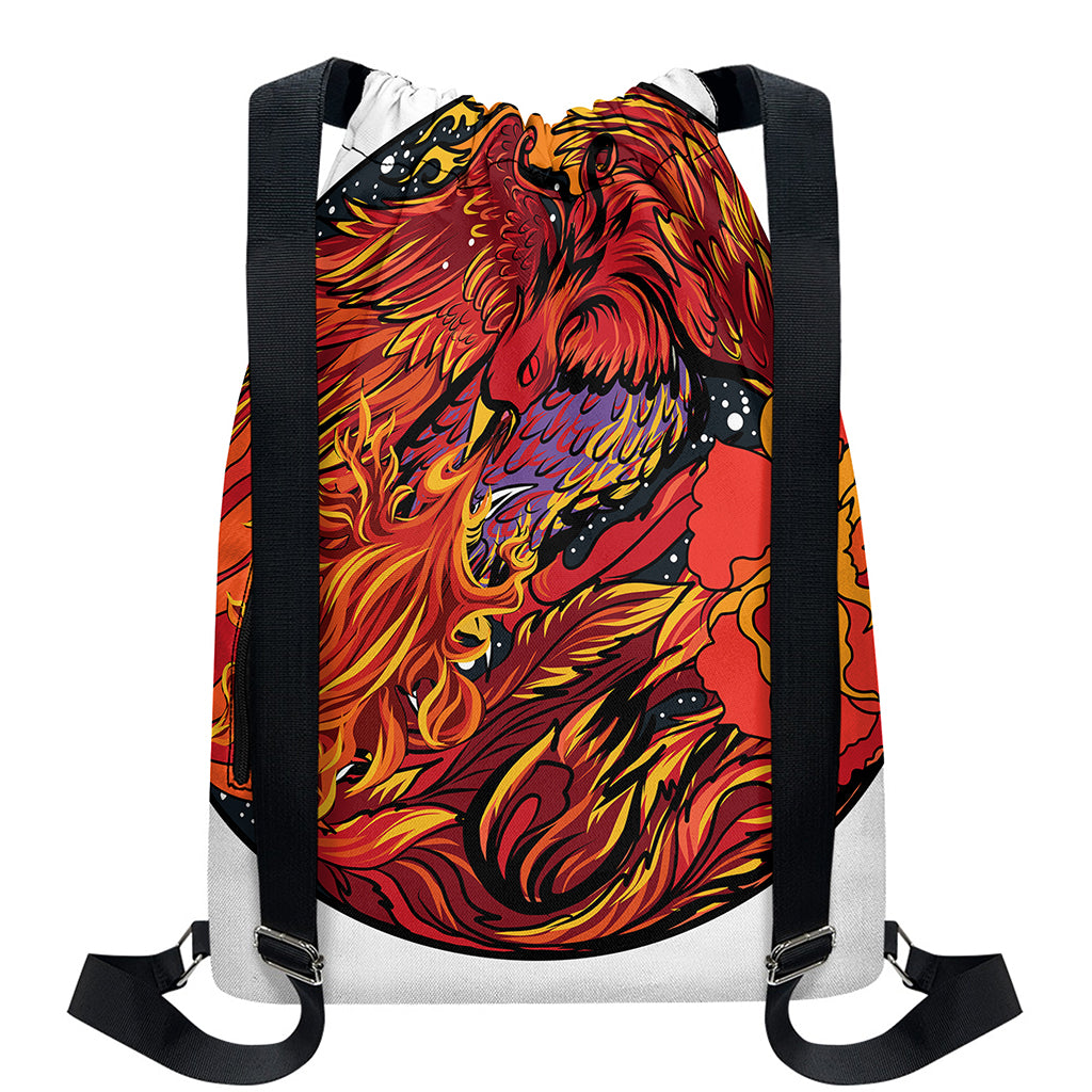 Japanese Phoenix Print Drawstring Backpack