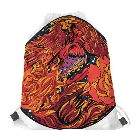 Japanese Phoenix Print Drawstring Bag
