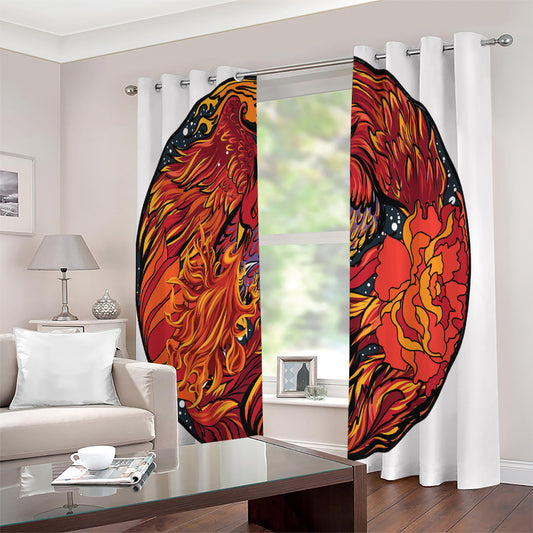 Japanese Phoenix Print Extra Wide Grommet Curtains