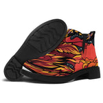 Japanese Phoenix Print Flat Ankle Boots