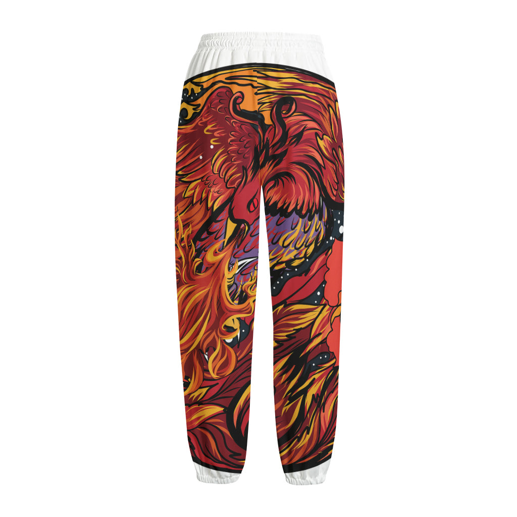 Japanese Phoenix Print Fleece Lined Knit Pants